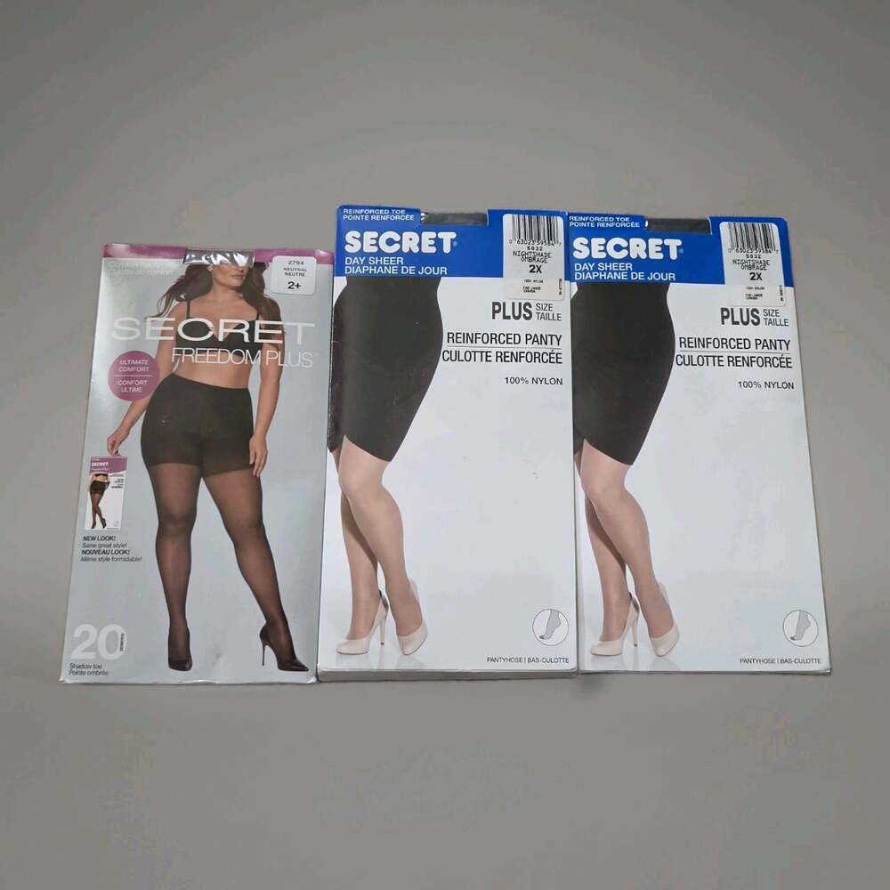 Secret Plus Size Pantyhose Lot 2X Black Neutral Sheer Hosiery Bundle Stocking